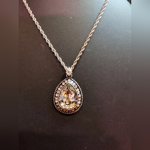 Brighton Jewelry - Brighton Elegant Rain Drop Swarovski Crystal & Silver Tone Pendant Necklace